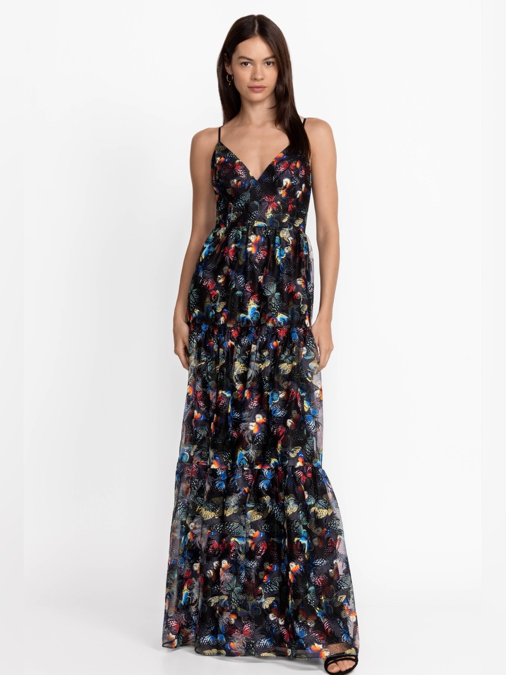 Johnny Was Papillon Embroidered Butterfly Mesh Lace Maxi Dress Gown Size 8